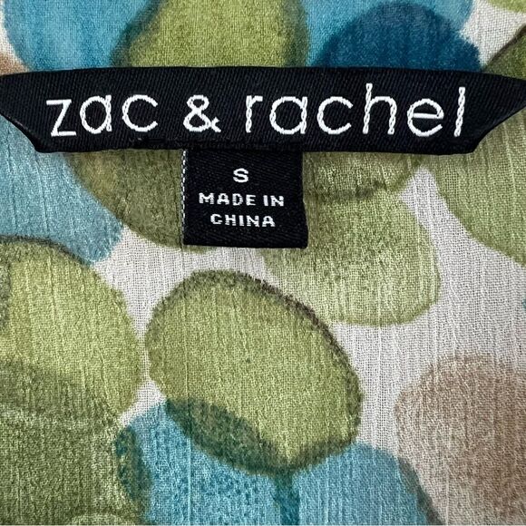 Zac & Rachel Button Tie Bottom Long Sleeve Blue Green Polka Dot Blouse SZ S - Picture 4 of 12